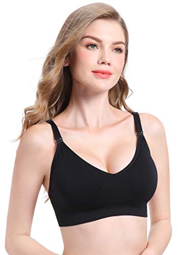 Suekaphin Nursing Bra 5pack Wireless V Neck Maternity Nursing Bra Bralette Low Cut Sleeping Breastfeeding with Extenders - color: Black/Nude/White/Gray/Lightblue, size: Large