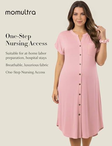 PATPAT Maternity Nursing Dress, Womens Button-Down Midi Dress with Pockets - color: Light Pink, size: XX-Large
