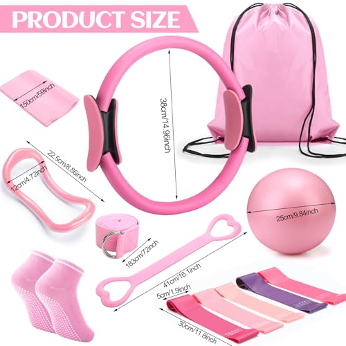 RoundFunny 18Pcs Pilates Ring Set, Women Exercise Accessories - color: Pink