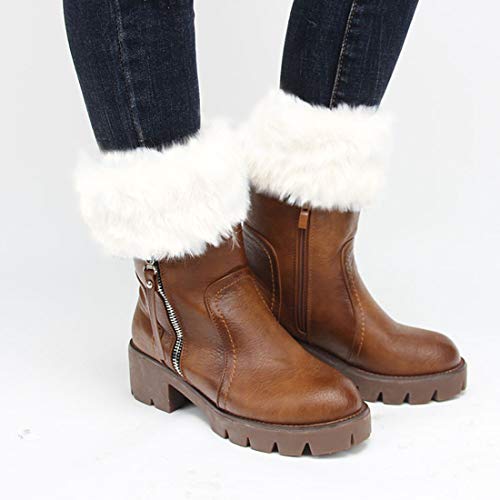 Womens Fur Trim Boot Cuff Top Cover Leg Warmers - color: White+black