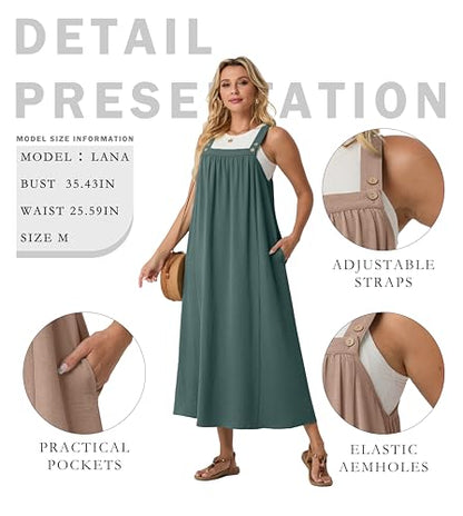 Lepunuo Overall Dress for Women Summer Adjustable Casual Cover Up - color: A - Jasper, size: X-Large
