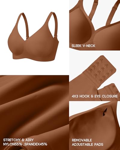 VQJ Women's Wireless Push Up Bra, Jelly Seamless Full Coverage T-Shirt Bra - color: Coffee, size: Small