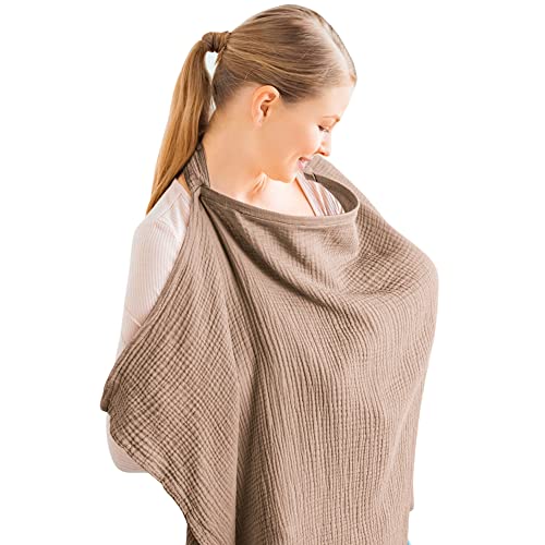 Konssy Muslin Nursing Cover Up for Breastfeeding with Rigid Hoop - color: Brown