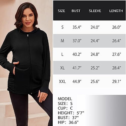 DEBELLY Maternity Sweatshirt Zip Up Hoodie Pockets Pregnancy Postpartum - color: Black, size: Large