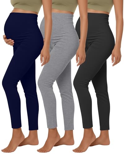 3 Pack Women's Maternity Lounge Pants - color: Black, Light Gray, Navy Blue, size: Medium