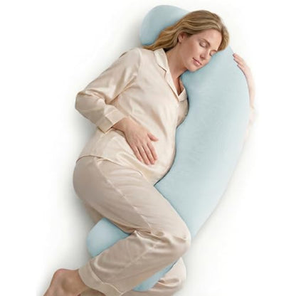 Momcozy J Shaped Pregnancy Pillow, Maternity Body Pillow for Side Sleepers - color: Upgrade-blue