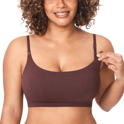 MOMANDA Ribbed Nursing Bras for Breastfeeding - color: Hazelnut, size: Large