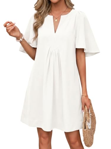 Wenrine Womens Shift Mini Dress Casual Short Sleeve Summer Dresses - color: White, size: Medium