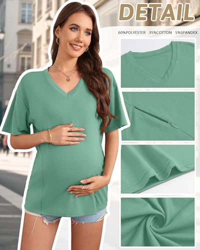 3 Pack Women's Oversize Nursing Shirts - color: Light Green, Light Purple, Dark Gray, size: X-Large