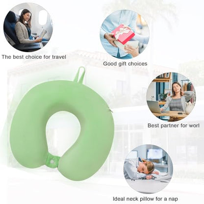 Neck Pillow for Travel U Shape Memory Foam Pillows, Green - color: Green