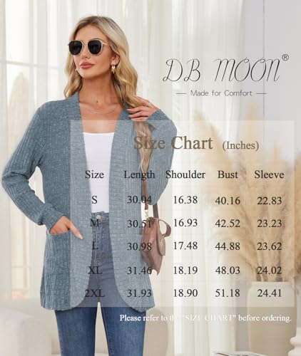 DB MOON Womens Long Cardigan Sweater Lightweight Open Front Long Sleeve Outfits with Pockets - color: Dark Gray 01, size: XX-Large