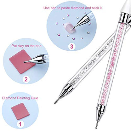 Tatuo 2 Pieces Rhinestone Picker Dotting Pen, Wax Pencil Pen, Pink White - color: Pink, White