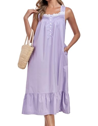Viakeo 100% Cotton Nightgown for Women - color: Purple, size: Medium