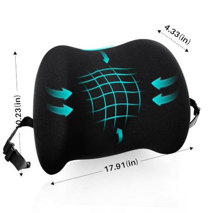 Lumbar Support Pillow for Office Chair, Memory Foam Car Back Cushion - color: A-black