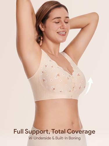 Wireless Front Close Bras for Women, Jelly Post Surgery Push Up Bralettes - color: Beige, size: Medium