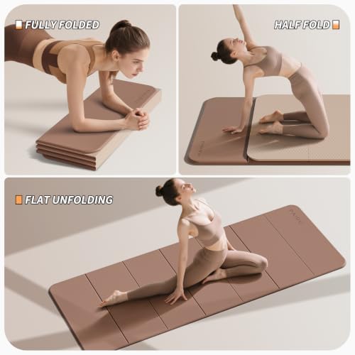 PAIDU Foldable Yoga Mat 10MM Thick SGS Certified TPE 75x26" Portable - color: Brown + apricot