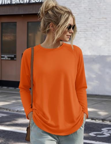 YUCOLEN Women's Long Sleeve Shirts Crew Neck Casual Cotton Basic Tee - color: Dark Orange, size: Large