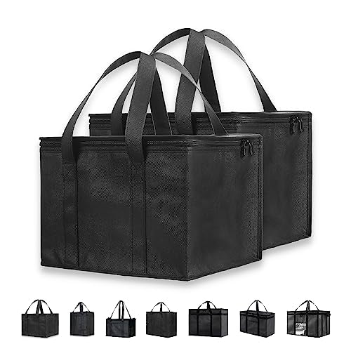 NZ home Insulated Food Bag, Portable Cooler Tote (Medium, Black, 2 Pack) - color: Black, size: Medium