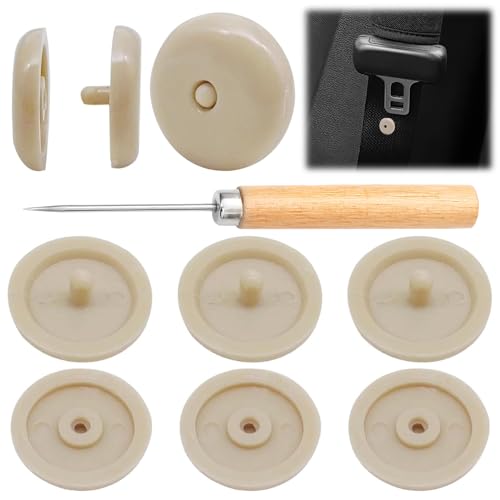 5 Sets Universal Fit Seat Belt Stopper Kit,Beige Snap-on Safety Belt Button Stop,Plastic Seat Belt Button Buckle Clip Stop,Prevent Belt Clip Buckle from Sliding Down (Beige) - color: Beige