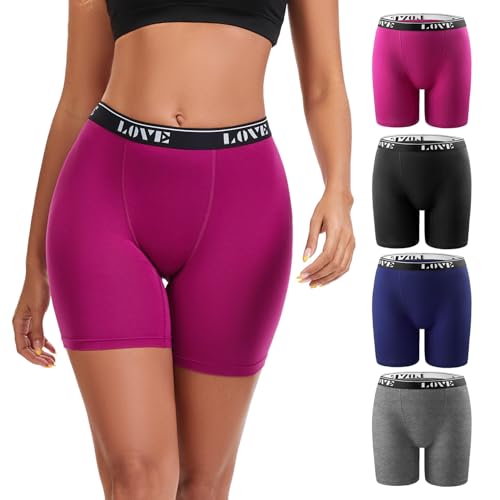 Molasus Womens Boxer Briefs High Waisted Modal Boy Shorts Underwear(Regular&Plus Size) - color: Royal Blue/Magenta/Black/Grey, size: Medium