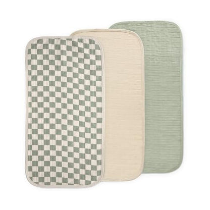 mushie Water Repellent Changing Pad Liners | Cotton (Olive Check Combo) - color: Olive Check Combo