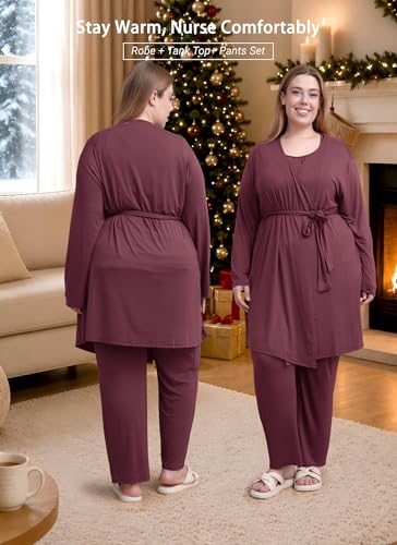 Rnxrbb 4 PCS Hospital&Home Nursing Pajamas Robe Set Maternity Postpartum Pj - color: Deep Purple, size: Small