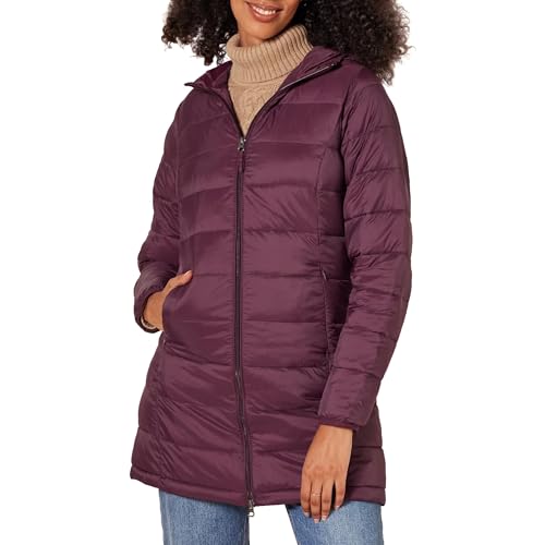 Amazon Essentials womens Lightweight Water-Resistant Packable Hooded Puffer Coat (Available in Plus Size) - color: Burgundy, size: Small