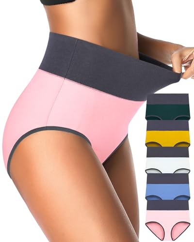 Eiggam Tummy Control Underwear Soft High Waisted underwear Full Coverage Briefs Breathable Postpartum Cotton Womens Panties - color: Multicoloured F-5 Pack, size: 3X-Large
