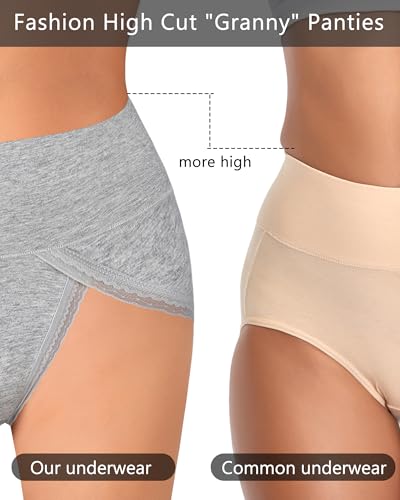 UMMISS Cotton Underwear for Womens High Waisted Slight Tummy Control High Cut Panties Full Coverage Ladies Briefs 5 Pack - color: C-black*3, Grey*2-5 Pack, size: Medium