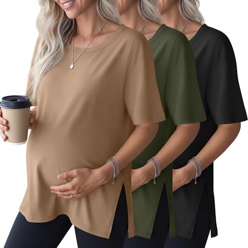 3 Pack Women's Maternity Shirts - color: Apricot, Army Green, Black, size: Small