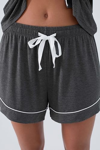 Cherrydew Women's Bamboo Viscose Cooling Button Up Pajama Shorts Set - color: Charcoal, size: XX-Large