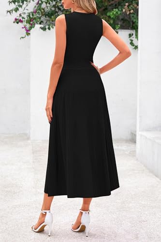 PRETTYGARDEN Women's Summer Pleated Midi Work Dress - color: Black, size: X-Large
