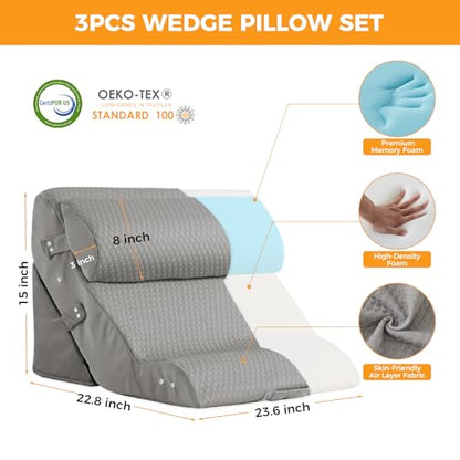 Ruqmuis Wedge Pillow Set for After Surgery, Bed Wedge Pillow, Grey - color: Grey, size: 3pcs