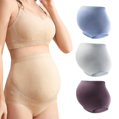 Mama Plus Women’s Maternity Underwear Over Bump High Waist Seamless Briefs Soft Stretch Pregnancy Panties Multi-Pack - color: Multi, size: Medium