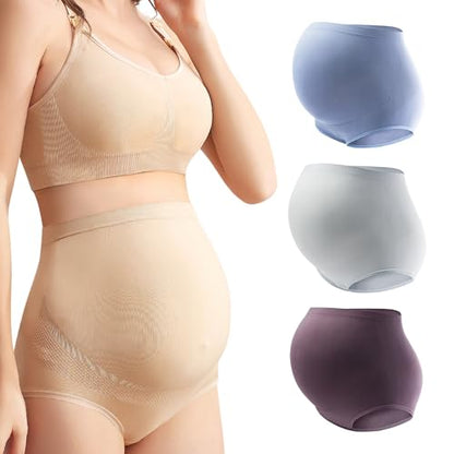 Mama Plus Women’s Maternity Underwear Over Bump High Waist Seamless Briefs Soft Stretch Pregnancy Panties Multi-Pack - color: Multi, size: Small