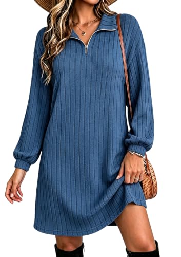 Halife Women's Fall Dresses Long Sleeve Tunic Sweater Dress with Zippers - color: Dark Blue, size: Medium