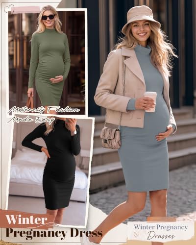 3 Pack Women's Maternity Dresses Long Sleeve Dresses - color: Black, Light Gray, Army Green, size: XX-Large