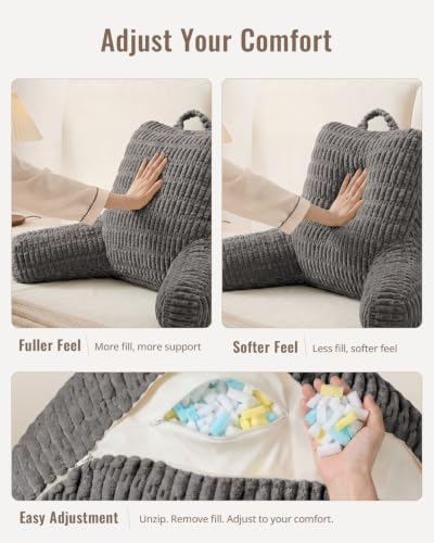 Blissful Diary Reading Pillow for Bed, Back Pillow Sitting Up, Dark Gray - color: Textured Dark Gray, size: Large(20inch)