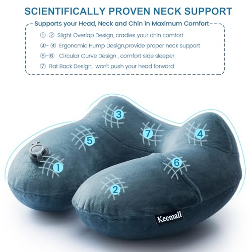 Keemall Inflatable Travel Neck Pillow for Airplane & Long Flights, 2 Pack - color: Grey-2 Pack, size: Medium