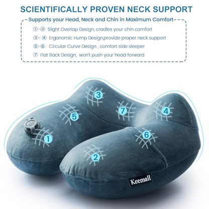 Keemall Inflatable Travel Neck Pillow for Airplane & Long Flights, 2 Pack - color: Grey-2 Pack, size: Medium