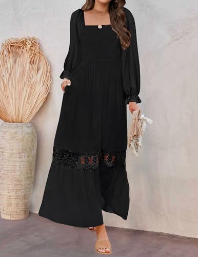 ZESICA Women's 2026 Boho Long Sleeve Fall Maxi Dress - color: Black, size: Small