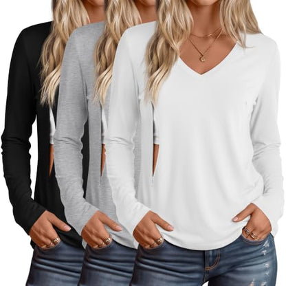 Huukeay 3 Pack Maternity Nursing Tops Breastfeeding Shirts - color: Black, Gray, White, size: Large