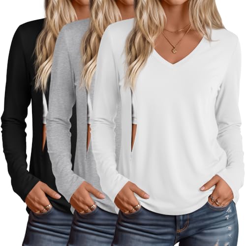 Huukeay 3 Pack Maternity Nursing Tops Breastfeeding Shirts - color: Black, Gray, White, size: Medium