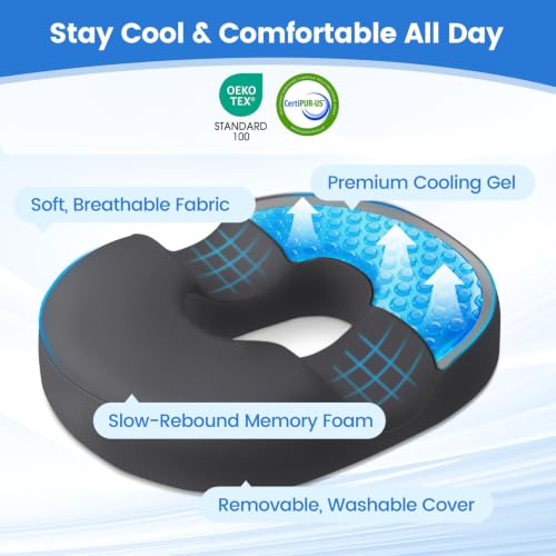 Donut Pillow Cooling Gel Memory Foam Cushion, XL, Grey - color: Gray, size: Large