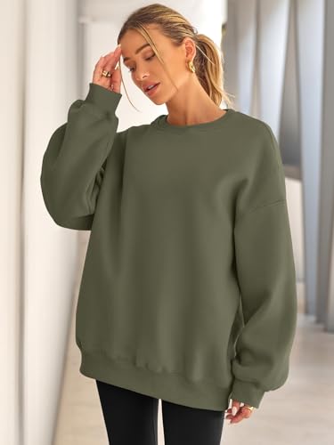 EFAN Womens Oversized Sweatshirts Crewneck Casual Lounge Fall Outfits 2026 - color: Armygreen, size: Large