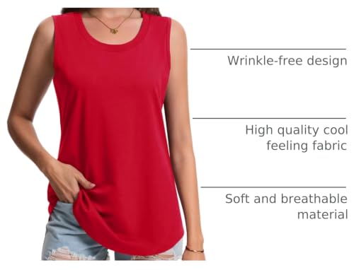 YUCOLEN Women's Tank Tops Loose Flowy Summer UPF 50+ Basic Sleeveless Tops - color: Bright Red, size: Medium