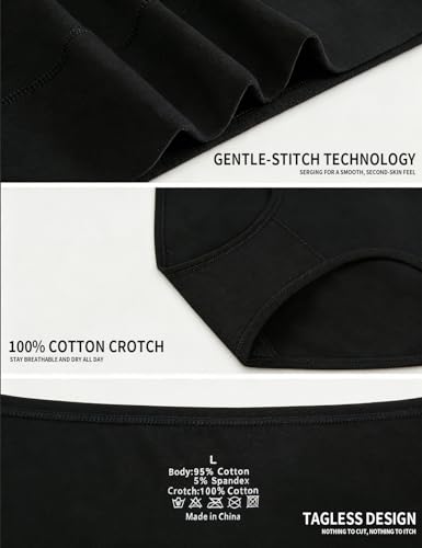 Cotton Underwear for Women High Waisted Full Coverage Briefs Multi-Pack - color: Hw-black-5 Pack, size: Large