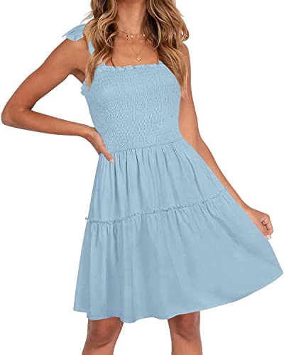 ZESICA Womens Summer Spaghetti Strap Sleeveless Mini Dress - color: Lightblue, size: Large