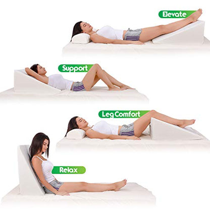 Abco Bed Wedge Pillow for Sleeping - Memory Foam Top - Reduce Neck & Back Pain, Snoring, Acid Reflux, Respiratory Problems - Ideal for Sleeping, Reading, Rest, Elevation - Washable Cover - 12in