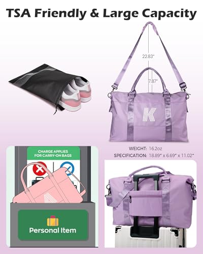 Initial Travel Duffel Bag,Sports Bag,Personalized Weekender Bags - color: Purple, style: J